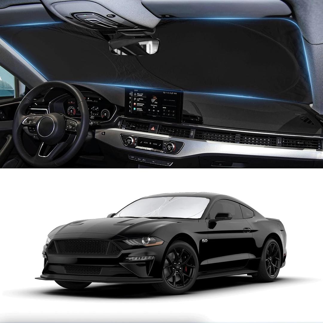 Sunshade for Mustang 2015-2025 2026 Ford Windshield Sun Shade (NOT for Ford Mustang Mach-E Accessories Foldable Front Window Shield Windshield Cover Sun Visor Protector Block UV Ray Heat Reflector