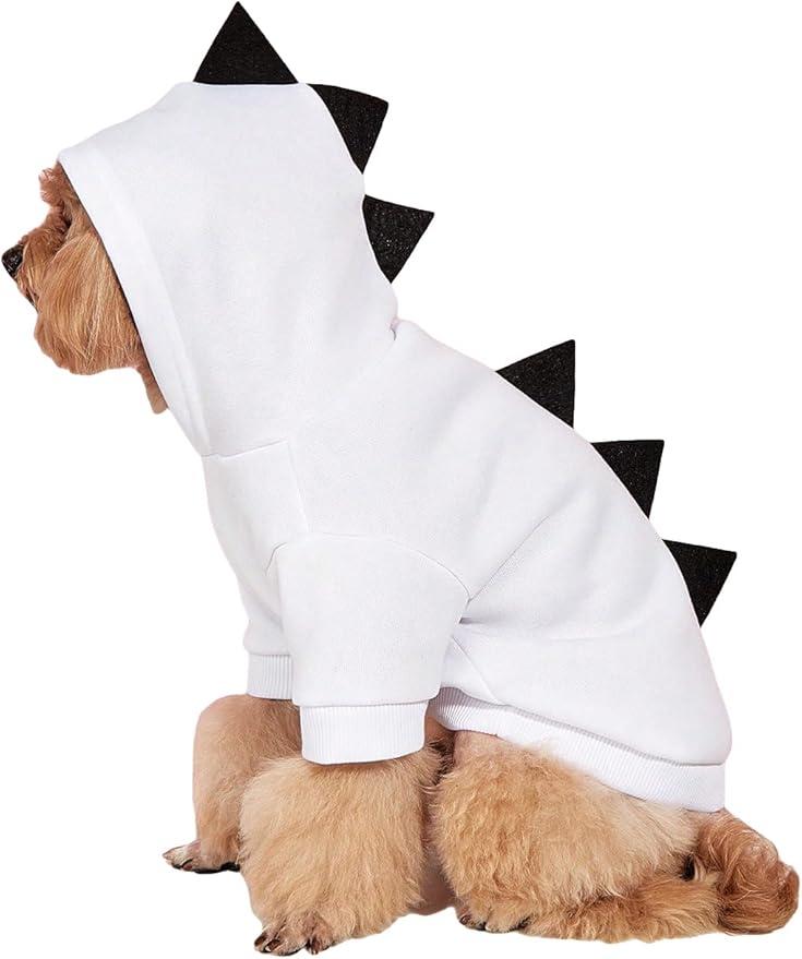 QWINEE Dinosaur Dog Hoodie Dog Warm Jacket Christmas Halloween Dog Costume Dog Clothes for Puppy Kitten Small Medium Dogs Cats White XXL