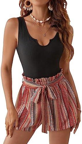 SOLY HUX Women's Summer Sleeveless Belted Tank Romper Short Jumpsuit M