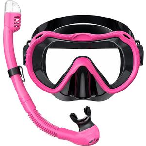Snorkeling Gear for Adults, JRing Snorkel Mask Set with 180 Degree Tempered Glass Anti Fog Goggles Scuba Dry Top Snorkel for Swimming, Scuba Diving Mask for Men Women