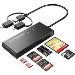 3 x Memory Stick Pro Duo Adapter for iPhone/USB C/PC - 7 in 1 2X SD/ 2X TF/CF/MS/XD Picture Card Reader, Multi Memory Card Reader USB C Lightning OTG Adapter Memory Stick pro Duo Reader for iPhone