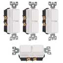 Duplex Rocker Combination Decorator Switch,4 Pack 120VAC 15Amp,Ground Terminal,Residential/Commercial Grade,2 Individual Switches,UL Listed