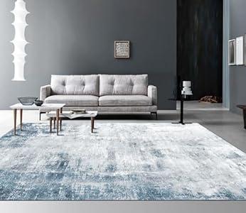 OMERAI Washable Rug 8'x10' Abstract Machine Washable Area Rugs for Living Room Ultra-Thin Non Slip Stain Resistant Modern Large Carpet for Bedroom Dining Room Office Kitchen (Blue)
