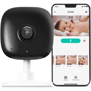 Kasa 2K+ Indoor Wired Security Camera - Works as a Baby Monitor & Pet Camera, Person/Motion/Baby Cry Detection, 2-Way Audio, Night Vision, Subscription-Free Local Storage or Optional Cloud, KC400