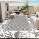 Vaukki Reversible Rugs, Plastic Straw Outdoor Doormat, Fade Resistant Plastic Outdoor Patio Mat, Lightweight Ocean Area Carpet for Patio, RV, Camping, Beach, Deck, Backyard and Picnic (Grey, 8'x10')