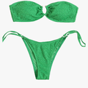 MakeMeChic Women's 2 Piece Bandeau Swimsuit Floral Cut Out Bikini Set Strapless Bathing Suits, Size XS