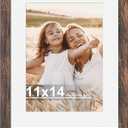11x14 Picture Frame with Real Glass - 8x10 Wooden Frame with Mat, Horizontal and Vertical Display for Wall or Tabletop (Rustic Brown, 1 Pack)