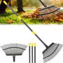 Rake, Garden Rake for Leaves, Heavy Duty Metal Leaf Rakes with 37-65 inch Adjustable Steel Handle, 25 Tines 18" Wide Rake Garden Tools for Lawns Yard Flower Bed Grass Mulch Shrub Camping Gardening