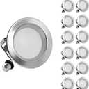 ZYC Brushed Nickel Recessed Lighting 4 Inch, 12 Pack Recessed LED Retrofit Lighting, 2700-5000K 5CCT Selectable, Damp Rated Can Lights, Baffle Trim, 9W 800Lm(Brushed Nickel, 4 inch)