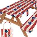 Picnic Table Cover with Bench Covers Waterproof Vinyl Elastic Rectangle Fitted Table Cloth Camping Lovers Essentials Rv Car Travel Overlanding Outdoor Roadtrip Road Trip Women Men Camper Gifts 6 Foot