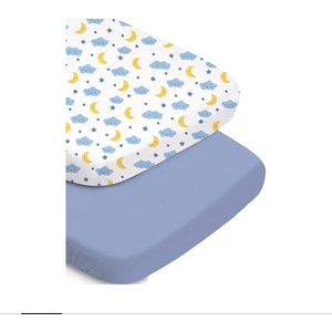 Baby Bassinet Sheets, Soft and Durable, Fits All Bassinet Mattresses Including Halo & Baby Delight, Cloud+Blue, Washable and Easy to Care for