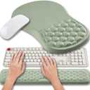 Hokafenle 2 in 1 Ergonomic Mouse Pad Wrist Support & Wrist Rest for Computer Keyboard Set, with Relieve Carpal Tunnel Pain Massage Bulge and Full Memory Gel Design (2In1 Set, Light Green)