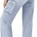 Women High Waisted Cargo Jean for Women with 6 Pockets Straight Wide Leg Jean Casual Baggy Pants (Blue, M)