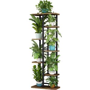 LINZINAR Plant Stand 7 Tier 8 Potted Multiple Flower Pot Holder Shelf Indoor Outdoor Planter Rack Storage Organizer for Patio Garden Corner Balcony Living Room (7 Tier-8 Potted, Black)