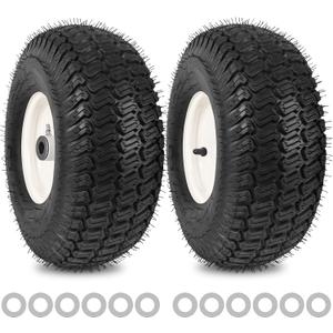 15x6.00-6nhs Lawn Mower Front Tire 4 Ply Tubeless 15x6x6 Lawn Mower 570 Lbs Tire and Wheel with 3/4" Bushing and 12 Spacers, Replacement for Garden Lawn Tractor Riding Lawn Mower, 2 Pack