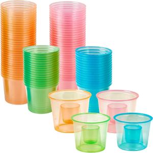 JOLLY CHEF 100 Disposable Bomber Cups Color Plastic Bomber Shot Glasses Highly Durable and Reusable Shot Cups Perfect for Shots for Wedding, Thanksgiving, Halloween, Christmas Party