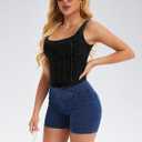 Denim Corset Top for Women Going Out Jean Crop Tank Tops Trendy Sleeveless Slim Fit Workout Denim Bustier (Black, L)