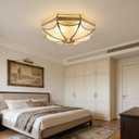 24 Inch Large Mid Century Modern Brass Flush Mount Ceiling Light | Solid Brass Frame,Glass Lampshade,Bright 6-Bulbs Design,Luxury Gold Home Decor,Ideal for Living Room Foyer
