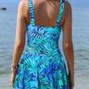 Yonique One Piece Swimsuits for Women Modest Tummy Control Swimdress Vintage Bathing Suits Skirt Swimwear (Blue, L)