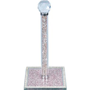 Hochance Pink Crystal Standing Paper Towel Roll Holder Countertop Weighted Rack,Glam Cute Bling Rhinestone Jeweled Diamonds Modern Decoration Christmas Housewarming Gifts for Kitchen Home Bar
