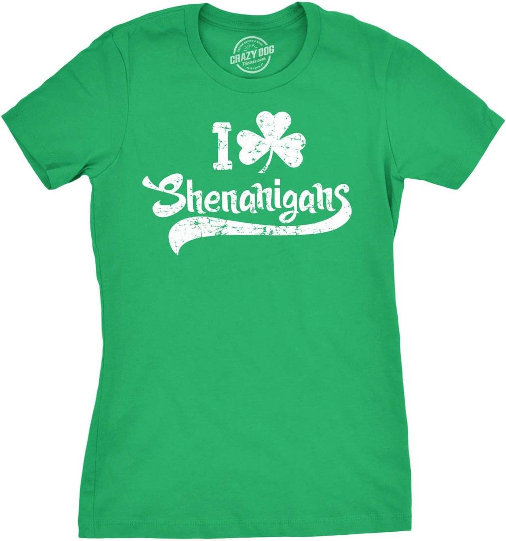 Womens I Clover Shenanigans T Shirt Funny Irish Clover St Saint Patricks Day Tee (XL, Green)