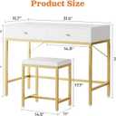 SUPERJARE 31.5" White and Gold Desk with 2 Drawers, Modern Makeup Vanity with Padded Stool, Small Computer Desk Home Office Desk for Writing Study Bedroom