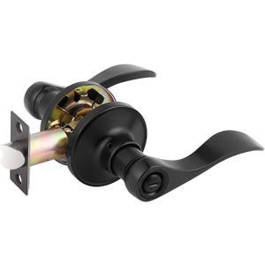 Gobrico Matte Black 1 Pack Privacy Door Handle, Interior Keyless Lever for Bedroom Bathroom, Reversible Wave/Drop Style Door Knob