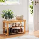 Pipishell 3 Tier Bamboo Shoe Rack Bench - Sturdy Shoe Organizer Holds up to 300lbs for Entryway, Bedroom, Living Room, Balcony, 11"D x 27.5"W x 17.5"H
