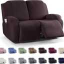 KinCam Recliner Covers, Stretch Reclining Chair Covers, Recliner Sofa Slipcovers Stripe Jacquard Recliner Couch Covers Furniture Protector Covers for Pet Kid (2 Seater, Chocolate)