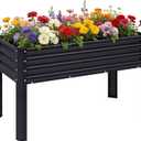 Galvanized Raised Garden Bed with Legs, 482432in Large Metal Elevated Raised Planter Box with Drainage Holes for Backyard, Patio, Balcony, 400lb Capacity,Black