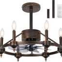Farmhouse Chandelier Ceiling Fans with Lights for Bedroom Rustic, Vintage Cage Fandelier with Lights and Remote,Antique Bronze Wagon Wheel Chandelier Fan for Kitchen Dining Room