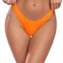 RELLECIGA Women's Thong Bikini Bottom Brazilian High Leg Bathing Suit Bottom (Medium, Orange)