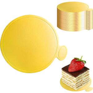 ZYLOP 3.5 Inch Mini Cake Boards: 50pcs Golden Round Mousse Cupcake Base, Bases Para Postres Mini Paper Plates Circle Dessert Boards