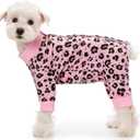 Small Dog Striped Recovery Suit, Puppy After Surgery Onesie for Female Male, Pet 4-Legged Pajamas Bodysuit, Surgery Abdominal Wound Bandages Clothes Pant for Shedding Skin Disease (Pink Leopard, S)