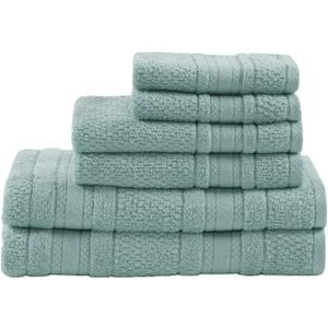 Madison Park Adrien 100% Cotton Soft Bathroom Towel Set, Highly Absorbent, Zero Twist, Quick Dry, Include 2 for Shower, 2 Hand & 2 Facial Wash Cloth, Multi Sizes, Seafoam 6 Piece