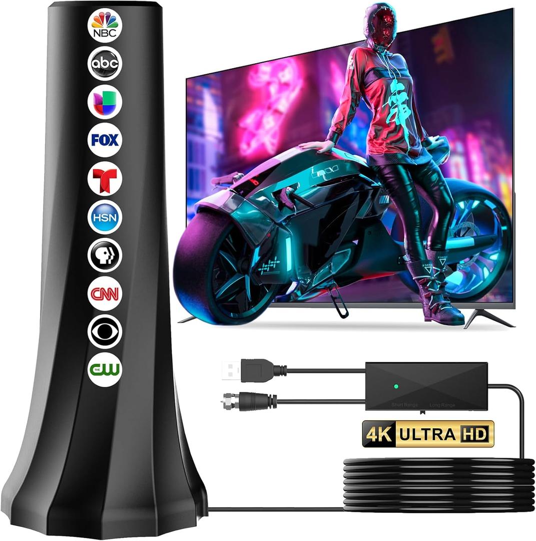 2026 TV Antenna Indoor,Antenna for Smart TV 2500+ Miles Range,HDTV Antennas for Local Channels 360 Signal Booster Reception,Portable Antenna Indoor Outdoor Support 8K 4K 1080p All TVs-25FT Coax Cable