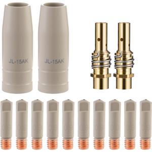 MIG Welding Tips with Non-Stick Coating, Ceramic Welding Nozzle Replacement MB15 15AK MIG Welding Gun Accessories, compatible with 15AK Welding Gun Torch (coated .035" Kit) 14-pk