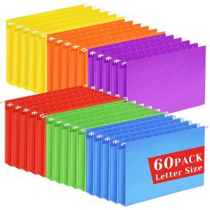 60 Pack Hanging File Folders Letter Size, Colored Hanging Folders with 1/5-Cut Adjustable Tab, Extra Capacity Hanging File Folders, 1 Inch Expansion, Perfect Office, Home, Classroom Supplies
