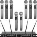 Phenyx Pro Wireless Microphone System, 8-Channel Metal Wireless Mic Set w/ 8 Cordless Mics, 8x20 UHF Frequencies, 200ft Range, Dynamic Microphones for Singing, Karaoke, Church, DJ (PTU-4200-8H)