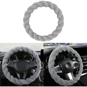 Luxury Fluffy Winter Car Steering Wheel Cover for Women Soft Warm Plush Cute Auto Accessories for Vehicle, Sedan,Universal,Fuzzy,Black,Anti Slip (Grey)