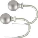 KAMANINA Curtain Holdbacks, Silver Curtain Tieback Hooks for Wall Mounted with Round Finials, Metal Window Treatment Holdbacks with Screws, Decorative Curtain Hooks for Drapes (1 Pair/2 Pack, Small)