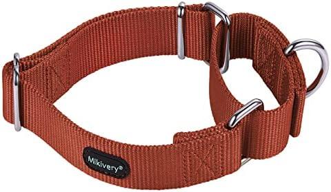 Mikivery Martingale Dog Collar Nylon Adjustable and Safety Training Colourful Comfortable Metal Buckle Pet Collars for Small Medium and Large Dogs(Brick Red,L)