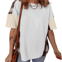 EVALESS Waffle Knit Tops for Women Trendy Crewneck Short Sleeve Shirts 2025 Summer Color Block T Shirts Loose Tee Tunic Tops, 2XL