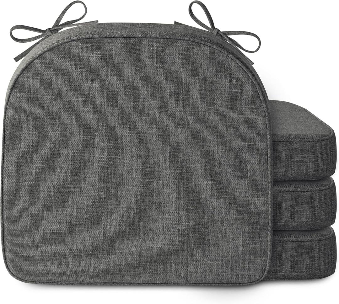 Chair Cushions for Dining Chairs 2.5" Thickened Indoor Kitchen Seat Cushions Set of 4 Non Slip Seat Pad with Washable Cover and Ties (17" x16", Dark Grey)