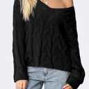 SUUKSESS Women Oversized Cable Sweaters V Neck Long Sleeve Knit Trendy Outfits (Black, M)