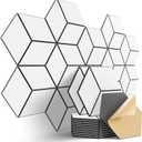 12-Pack Self-Adhesive Acoustic Panels 12" x 10" x 0.4" High-Density, Flame-Resistant Soundproof Foam. Absorbs Noise and Eliminates Echoes, Hexagonal 3D Design (White Face)