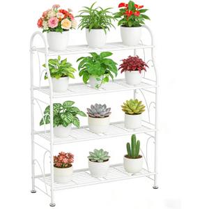SORCEDAS Plant Stand Indoor Outdoor Plant Shelf 4 Tier Metal Corner Flower Stand Multiple Holder for Patio Garden Balcony Living Room, White