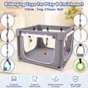 Puppy Play Pen for Indoors with Top Cover, 42" x 42" x 25", 8 Chew Toys | Dark Grey, 42" fabric dog playpen with top cover, exterior zippers, breathable mesh, four zippered sides, and 8 chew toys.