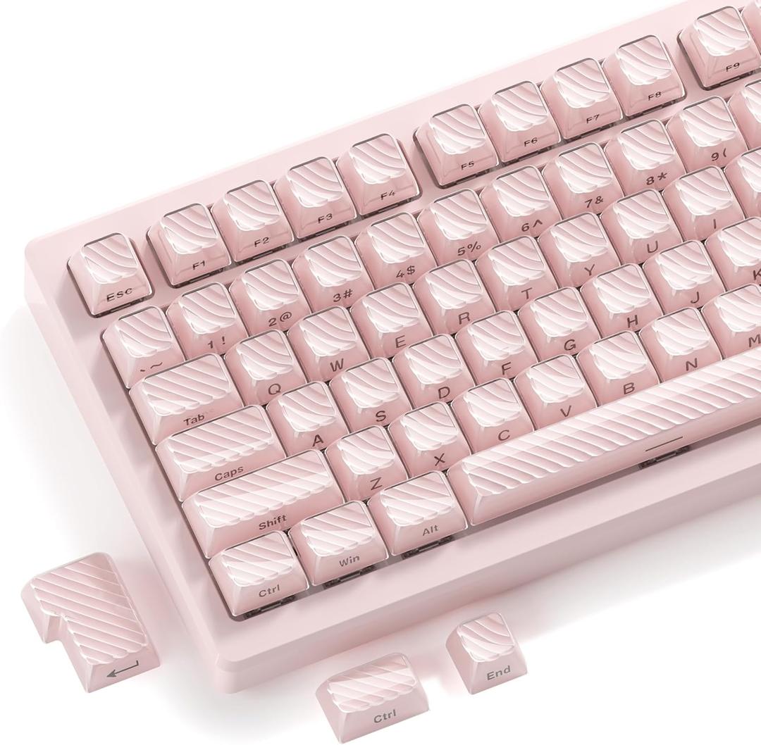 HITIME XVX Keycaps, Cute Pink Crystal Jelly Keycaps 75 65 60 100 Percent, Custom Side Printed Key caps for ANSI/ISO Layout 61/68/84/87/98/104 Gaming Mechanical Keyboard, OEM Profile 136 Keys