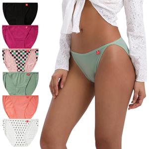 INNERSY Women's High Cut String Bikini Panties Stretchy Sexy Cotton Underwear 6-Pack (Medium, Light Retro)